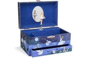 Jewelkeeper - Scatola musicale per i gioielli con ballerina: da bambina, con cassetto estraibile, design glitterato - Melodia dell'Lago dei Cigni