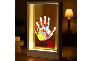 Fuerdich Family Handprint Kit, USB-Powered LED Photo Frame Set with Paint, DIY Tools for Pet Paw Print, White Wooden Frame, Home Decor Keepsake