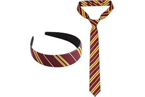 AYNKH Cravate et Bandeau à Rayures Rouges et Jaunes de Bourgogne, Accessoires de Sorcière, Cravate de Fête, Kit de Déguisement Pour Filles et Garçons