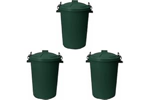 M1SS 50L Litre Heavy Duty Plastic Clip Lock Lid Bin Indoor or Outdoor Rubbish, Dustbin, Trash Can, Waste or Storage of Animal Feed. (3, Dark Green)