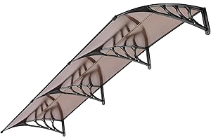 VIVOHOME Marquesina Exterior 100x300cm para Puertas y Ventanas Toldo de Policarbonato Color Marrón con Soportes Negros Tejadillo de Protección para Entrada y Jardín