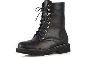 ESSEX GLAM Womens Lace Up Ankle Boots Chunky Grip Sole Ladies Winter Retro Combat Goth Biker Military Army Shoes Booties Size 3-8