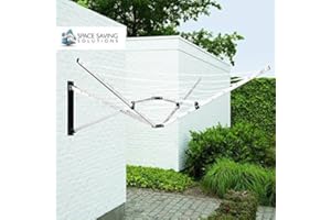 GARDEN MILE Jardín Mile ® Pared Fijo Interior O Al Aire Libre Retráctil Tendedero Espacio Ahorro Pliegue Giratorio Airer 26M Ropa Línea Plata