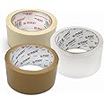 Maxi Packing Tape 3pcs Set- 48mmX45.7 M Brown+Packing Tape 48mmX45.7 M Cleare+Mascking Tape 48mmX30Yards, For Carton Sealing, Shipping and Packing Tape