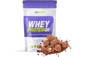 MM Supplements - Proteína Whey 80 - Bote de 1 Kg - Proteína Suero de Leche - Batido para Ganar Masa Muscular - Ayuda en la Recuperación Muscular - Sabor Choco Rocher