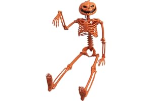 Songjum Scheletri a Testa di Zucca con Giunti Mobili Scheletro di Decorazione di Halloween per Tutto Il Corpo per la Festa di Halloween Decorazione della Casa Stregata per Interni ed Esterni