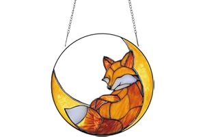 PLIGREAT Fox Moon Acrylic Suncatcher, Cute Fox Window Wall Hanging Ornament Painted Colorful Art Crafts Suncatcher for Garden Home Outdoor Hanging Decor Women Gift