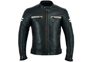 JACKET4U CHAQUETA DE PIEL PARA HOMBRE NEGRO PIEL PERFORADO CE PROTECTORES MBJ-10A