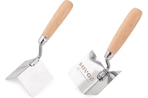 Mivos 2 paletas de Esquina inoxidables 80 x 60 mm – Paleta de Esquina Interior y Exterior de Acero Inoxidable – Paleta de Borde Interior y Exterior con Mango de Madera – Espátula de Esquina