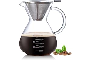 Ailelan Cafetière Manuelle, 600ml Verre Cafetière Filtre avec Filtre Café Permanent et Poignée Résistante à la Chaleur, Permet de Préparer Jusqu'à 4 Tasses pour la Maison
