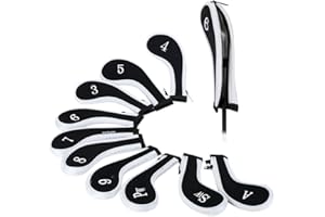 BEEHIVE FILTER Lot de 10 housses de tête de club de golf avec fermeture éclair, adaptées à toutes les marques, Taylormade, Titleist, Callaway, Ping, Cobra, Nike, etc., noir/blanc
