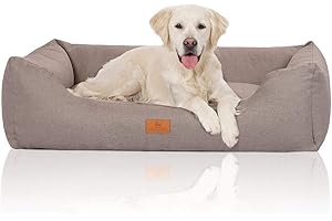 Knuffelwuff Hundebett Lotte aus Velours mit feinem Handwebcharakter XXL 120 x 85cm Lichtgrau - abnehmbarer Bezug - waschbar - für große, mittelgroße und kleine Hunde