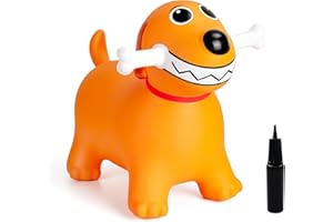 Vastoy Dog Animal Hopper for Kids with Bone Handles & Pump - Inflatable Ride On Bouncy Animal Hopper Toy, for Toddlers Age 2-6 Years (Orange Dog)