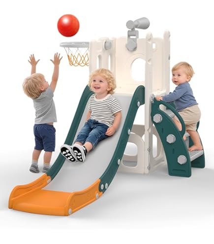Toboggan Balançoire 7 En 1 Pour Enfant 1-3 Ans - Aire De Jeux Intérieure Avec Panier Basket, Escalier, Rangement