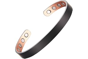 MagEnergy Copper Bracelet for Men and Women 99.9% Pure Copper Bangle Adjustable with 8 Magnets (Black-6.8inch)