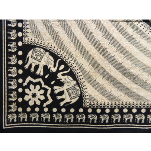 Handicrunch Tagesdecke schwarz weiß 230 x 210 cm indische Decke Elefantendesign Tischdecke Wandbehang Baumwolle - 3