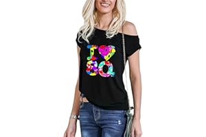 Fashion Sports Dude Camiseta Mujer I Love 80s Off Shoulder – Camiseta Retro con Estampado Colorido, Ideal para Fiestas de los Años 80, Moda Vintage y Disfraces