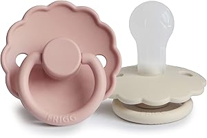 FRIGG Daisy Lot de 2 sucettes | Sucette en silicone | Sans BPA | Fabriqué au Danemark | Tétine Cerise Symétrique | (Blush/Cream, Taille 1 (0-6 Mois))