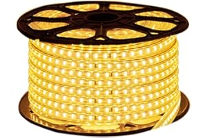 XUNATA Bianco Caldo Strisce LED con Interruttore e Alimentatore 220V, 3014 120LED/m, IP65 Impermeabile, Flessibile Striscia a LED per Scaletta Tetto Cavi da Cucina Decorazione- 10m