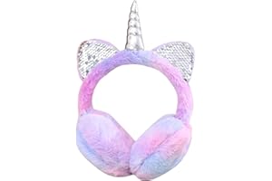IHCEMIH Paraorecchie per ragazze e donne, in morbido peluche, regolabile, con paillettes a forma di unicorno, accessori invernali, paraorecchie da corsa, sci, protezione da vento freddo, regalo per