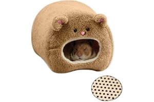 emours Rats Hamster Winter Warm Fleece Hanging Cage Hammock House Cute Bear Desige with Bed Mat, for Small Furry Animals (brown)