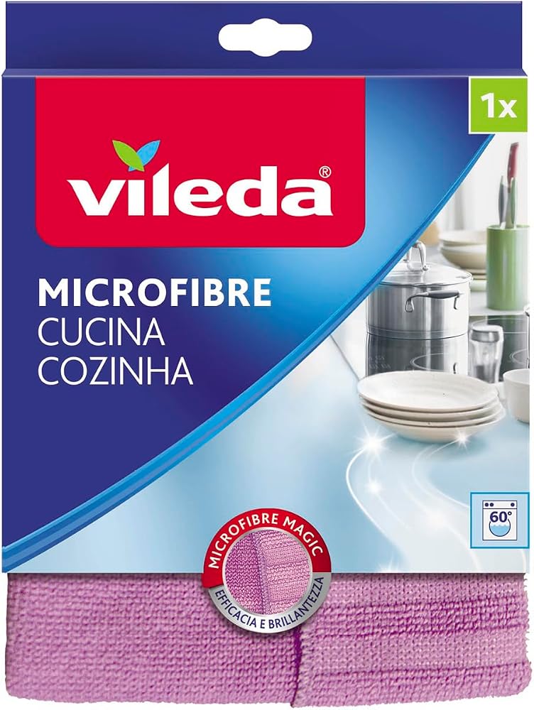 Vileda Tekli Paket Mikrofiber Mutfak Temizlik Bezi | 19 x 1 x 22 cm | %90 polyester, %10 naylon | Kabuklanma için Powerzone tarafı | parlaklık için yumuşak mikrofiber taraf