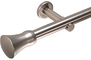 Deco-Raum Gardinenstange auf Maß 25mm Wandträger Style Rohr Endstück Kegel edelstahl-optik nach Maß gefertigt, ohne Ringe 150 cm