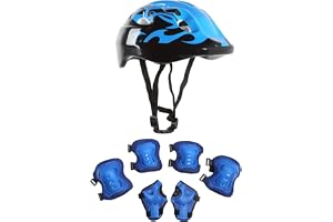 Kids 7 to 1 and Pads Set Adjustable Kids Knee Pads Elbow Pad Wrist Guards | Full Protection, Easy To Adjust, Ventilation Design for Scooter Skateboard Roller Skating Cycling, Ski