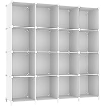 AWTATOS Kubus Opslag Organizer Modulaire Opslag 9 Kubus Boekenplank DIY Plastic Kast Kleding Opbergplanken met Houten Mallet, Stapelbare Opslagoplossing voor Thuis, Kantoor, Slaapkamer, Wit