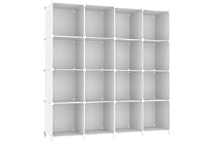 ‎AWTATOS AWTATOS Kleiderschrank mit 16 Würfeln, Storage Shelves, DIY Regal Würfel, PP Steckregal Kunststoff, Kinderregal, Spielzeugregal, Faltschrank, Shelves, Standregal, Weiß ULPZ018