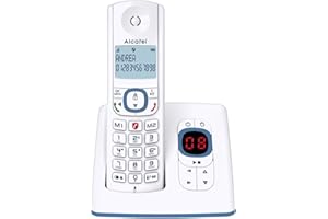 ALCATEL F530 Voice - Téléphone Fixe Sans Fil DECT Avec Répondeur - Grand Écran Rétroéclairé - Mains Libres - Fonction Blocage Des Appels - 2 Touches De Mémoires Directes - Blanc/Bleu