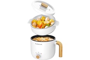 ‎AUDECOOK Audecook Electric Hot Pot and Steamer, 1.5 L Portable Mini Non-Stick Multicooker, Ramen Cooker, Travel Electric Frying Pan with Dual Power Control for Steak/Noodle/Egg/Oats (White)