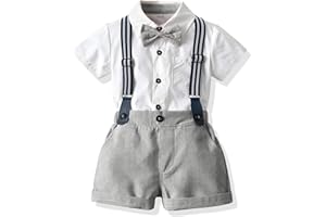 Volunboy Baby Boy Gentleman Suit Toddler Formal Bow Tie Shirt Suspenders Shorts Romper Set