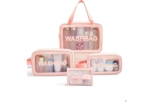 MIDINGCHAI Trousse de Toilette Femme Voyage, Trousse Transparente, 4 Pièces Étanche PVC Multifonction Sac Transparent Kit de Voyage pour l’Avion (Rosa)