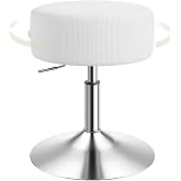 WOLTU Makeup Stool Round Swivel PU, White | Height Adjustable 44-55mm Round Metal Base for Dressing Table, Bedroom, Home Offi