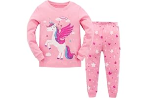 Garsumiss Pijamas para Niña Dos Piezas de Unicornio Manga Larga Invierno Pijama 2-12 Años
