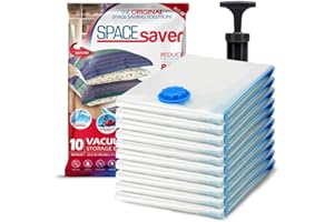 SpaceSaver Vacuum Storage Bags - Clothes Storage Bag Vacuum Pack - Space Saver Vacuum Storage Bags for Clothes Storage, Vacuum Bags for Bedding - Vacuum Bags for Clothes - with Pump (MEDIUM 10-Pack)