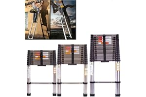 RIGOGO Telescopic Ladder 3.2 m Stainless Steel Loft Ladder Telescopic Design Portable Extendable Ladder Step Ladder 150 kg Load Capacity EN131