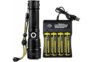 YIYUANIJI Bright Flashlight Torches, Zoomable,USB Rechargeable, 5 Modes-4 Slot Universal Battery Charger with Four 18650 Batteries, fit for 3.7V Batteries, Smart Charger for 18650 Rechargeable Batteries