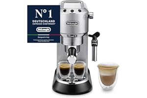 ‎DE'LONGHI De'Longhi Dedica Style - Perfetto Kompakte Siebträgermaschine Espressomaschine mit Tasten, manuellem Milchaufschäumer für Espresso und Cappuccino, ESE Pad geeignet, 15cm breit, Metall (EC685.M)