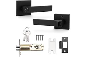 Probrico Square Entry Door Lever with Key Stainless Steel Exterior Flat Reversible Door Handle Security Front Door Lock Set Black