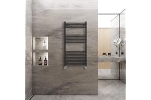 Warmehaus Straight Heated Towel Rail Radiator Ladder Black 1200x600mm Central Heating Radiators for Bathroom Kitchen
