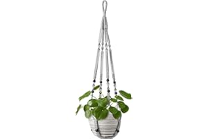 Mkouo Macrame Plant Hangers Indoor Hanging Planter Basket with Wood Beads Decorative Flower Pot Holder No Tassels for Indoor Outdoor Home Decor 89cm, Grey