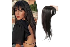 MORICHY Clip in fringe 360° Bangs Hair Clip Fake Bangs with Long Layered Hair Clip on Bangs for Women Brown Black Bangs Clip in Hair Extensions Curved Bangs for Daily Use （Brown Black）