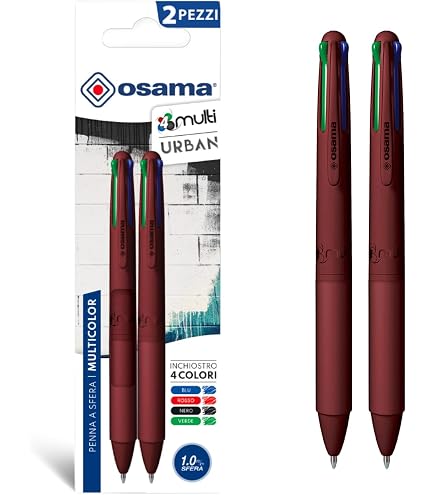 Stylo Bille 4-en-1 Osama Quadra - Pointe 0,8 Mm, Porte-mine 0,5 Mm, Encre Noire/bleue/rouge, Caoutchouc, Rechargeable