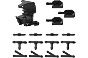 Lyeteung 4 Stücke Universal Auto Frontscheibenwischer Waschdüsen, 4 Loch Universal Scheibenwaschdüsen, Auto Scheibenwischer Sprühdüse, mit 12 Stücke Schlauchverbinder, für 8mm 9mm Wischerarm