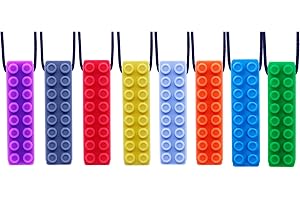 GNAWRISHING Chew Necklaces for Sensory Kids 8Pcs Brick Shape Sensory Chewy Toys for Autism Girls and Boys, ADHD Toddler, Adult