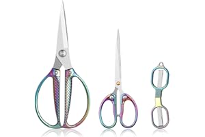 Jasni Fish pattern Powerful kitchen scissors Heavy Duty Multi-Purpose Color Titanium Coating Forged Stainless Steel Shears Student Office Home scissors Folding Fishing scissors (3PCS scissors)