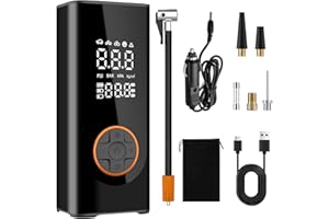 Semflagree Portable Air Compressor Car Tyre Pump, 6000mAh corded/cordless Dual power supply 150PSI Tyre Inflator Cordless Digital Dual Values Display tyre pump for Car Motorcycle Bike Ball