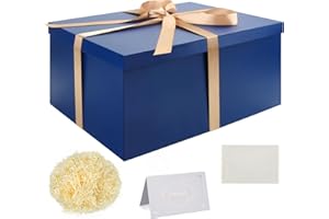 KISPATTI Juego Cajas Regalo, Cajas Regalo Azul con tapas Caja regalo Grande con cinta 38 x 28 x 19 cm Caja regalo Papel seda triturado Tarjetas felicitación para Navidad Cumpleaños Aniversario Bodas